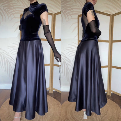 Tadashi navy high neck a-line evening dress uk 10