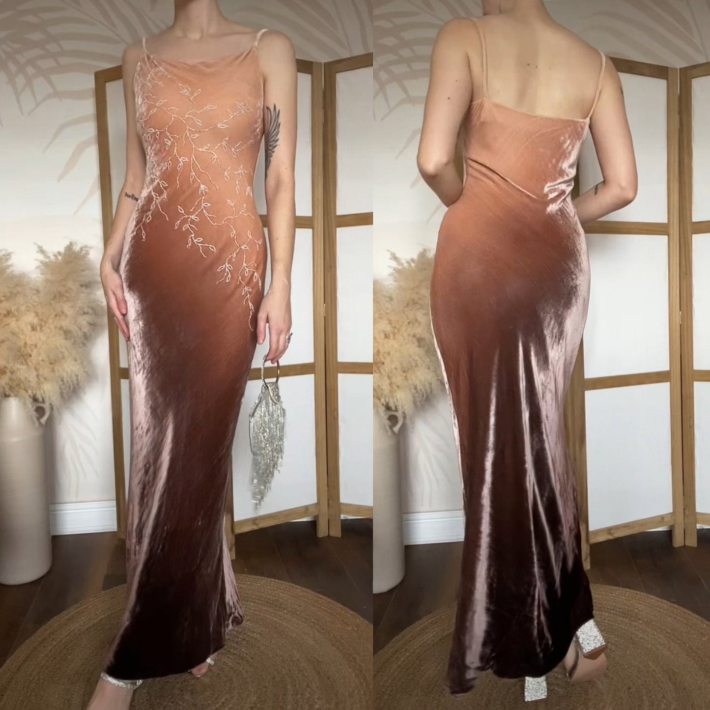 Emma Somerset brown beaded velvet slip dress uk 8-10