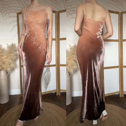 Emma Somerset brown beaded velvet slip dress uk 8-10