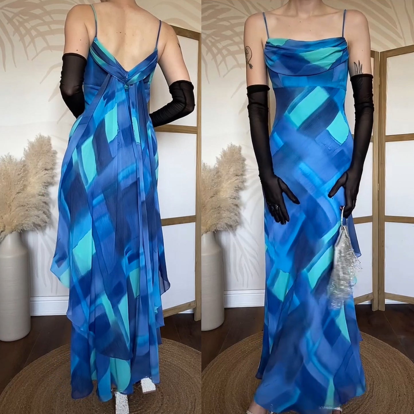 Betsy & Adam blue print evening dress UK 8