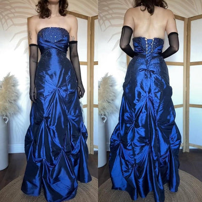 Navy shimmery taffeta beaded prom dress uk 12-14