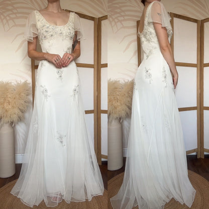 Beautiful ivory floaty wedding dress uk 12