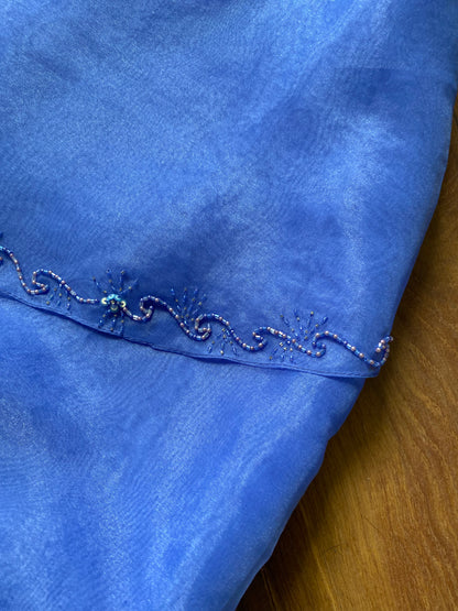 Cornflower blue Hilary Morgan layered prom dress & shawl uk 12