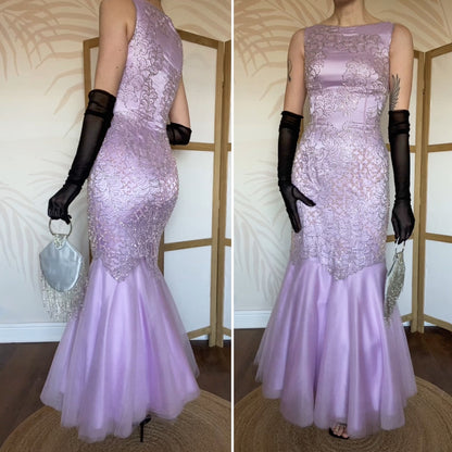 Lilac beaded Goya fishtail prom dress UK 10