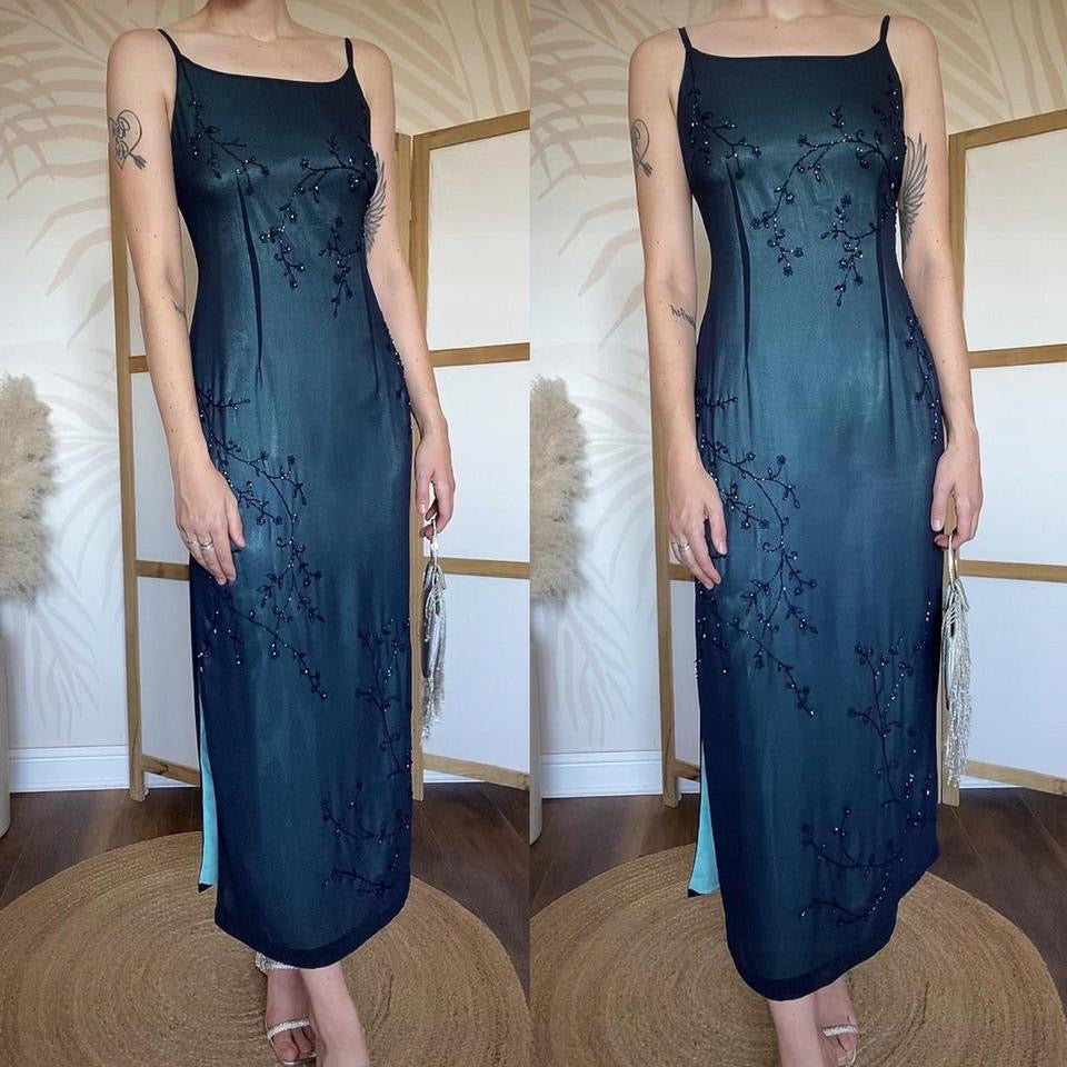 Debut sapphire beaded evening dress uk 12