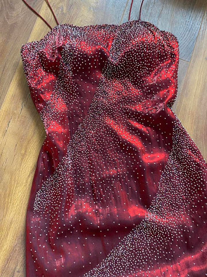 Yve London red shimmery beaded evening dress uk 8-10