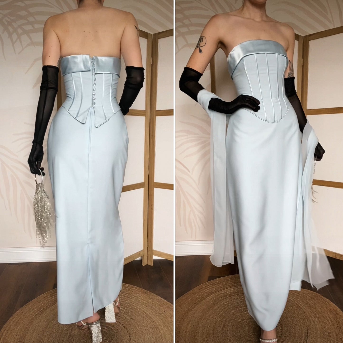 Margaret Lee ice blue strapless evening dress & shawl uk 12