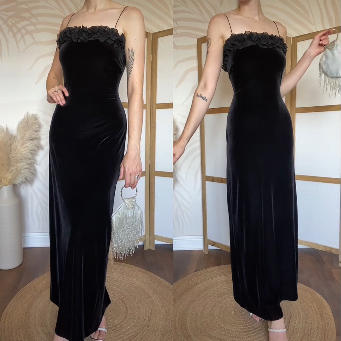 Black velvet Gina Bacconi evening dress UK 12