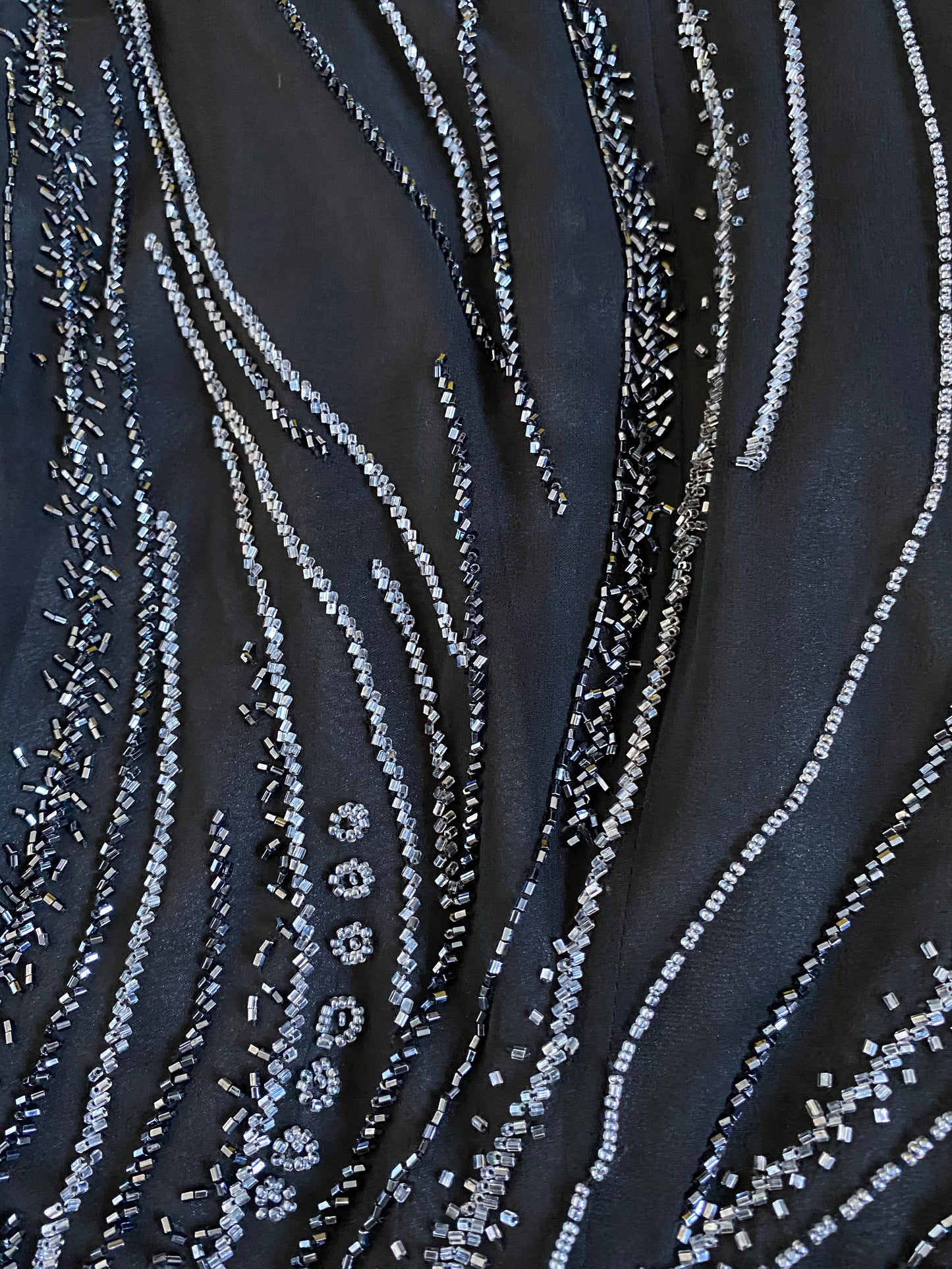 Black 100% silk heavily beaded evening dress UK 10