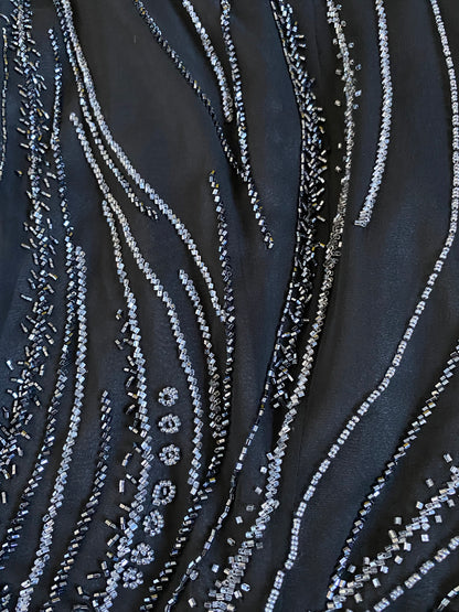 Black 100% silk heavily beaded evening dress UK 10