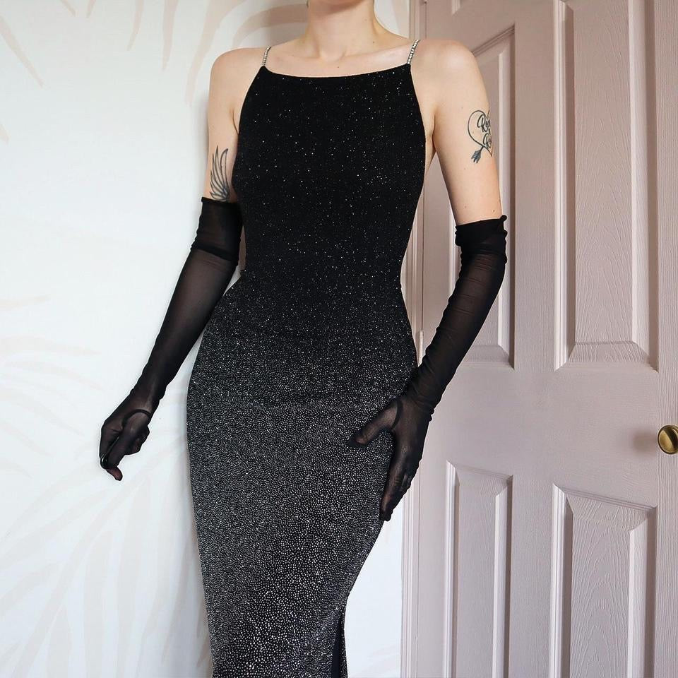 Black Dave & Johnny glittery stretch gown UK 14