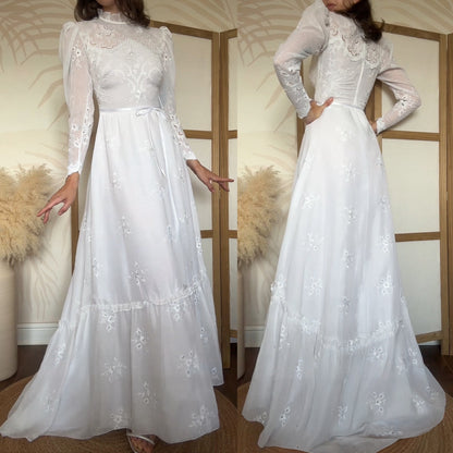 Pronuptia 70s long sleeve wedding dress uk 10