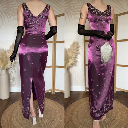 Blue Moon shimmery purple beaded dress uk 10