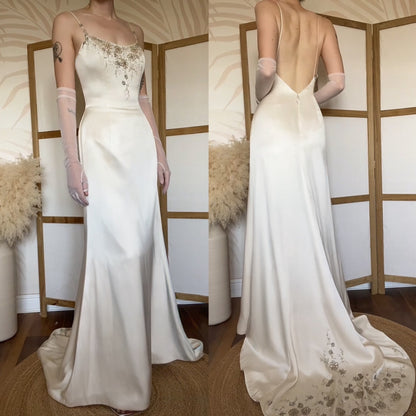 100% silk Carol Li Couture ivory low back wedding dress uk 10