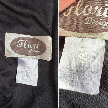 Black 90s Flori stretch flared hem evening dress uk 14-16