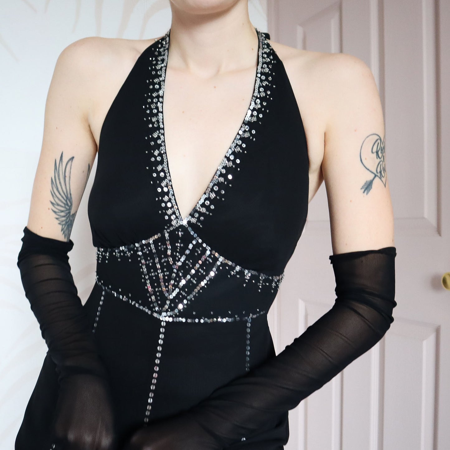 Black chiffon halter-neck midi dress UK 10