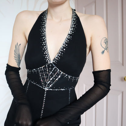 Black chiffon halter-neck midi dress UK 10