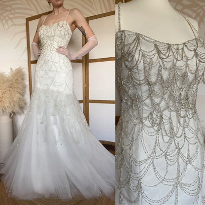 Veromia Couture ivory fishtail beaded wedding dress uk 12