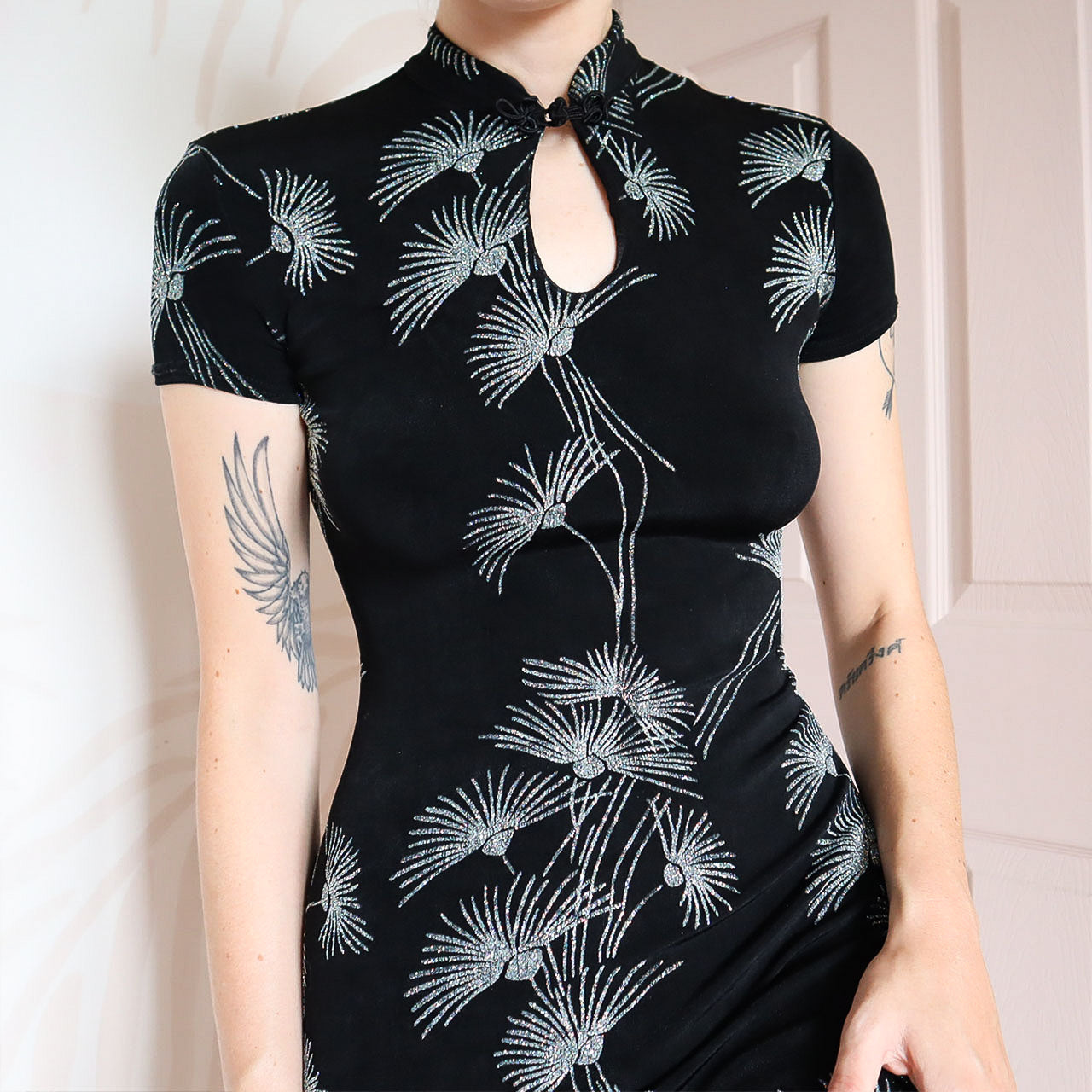 Black Glitter Short Sleeve Mini Dress UK 10