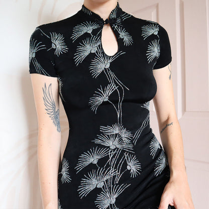 Black Glitter Short Sleeve Mini Dress UK 10