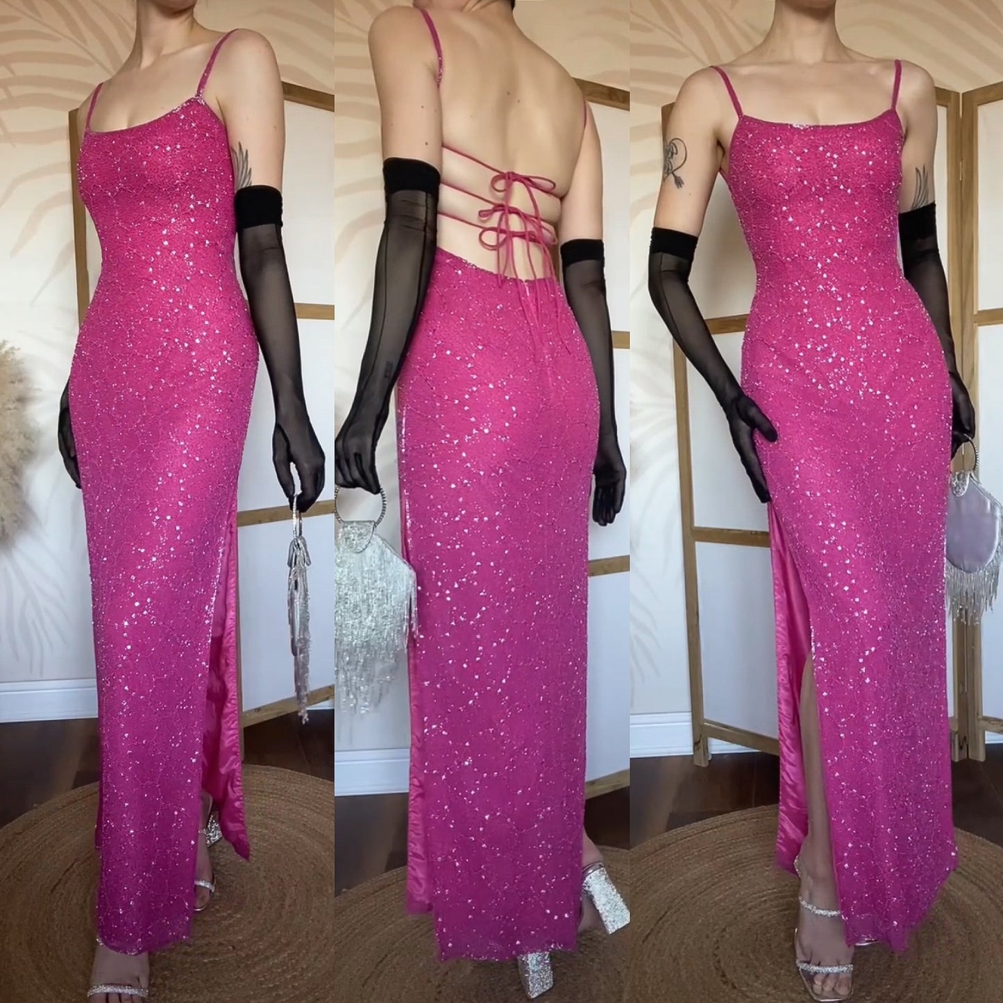 Aftershock 100% silk pink beaded evening dress uk 10