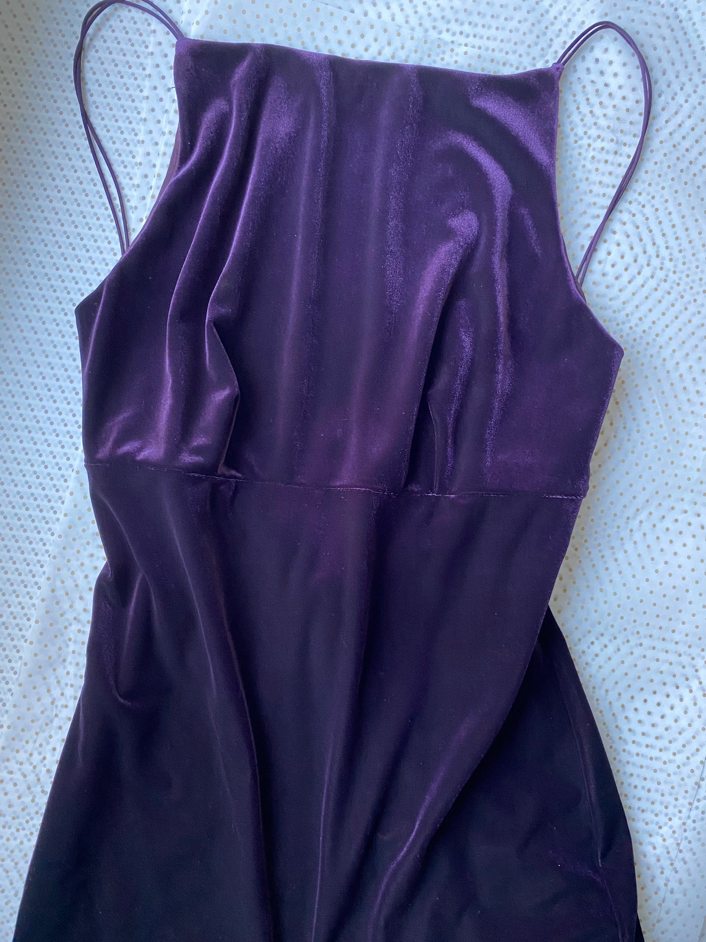 Purple velvet stretch low back evening dress UK 12
