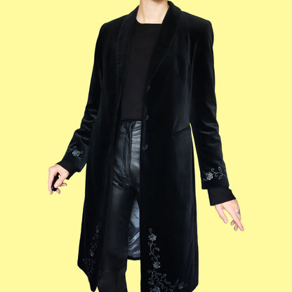 Black velvet long line jacket UK 10