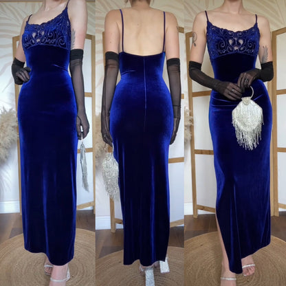 Zum Zum electric blue velvet stretch evening dress uk 10-12