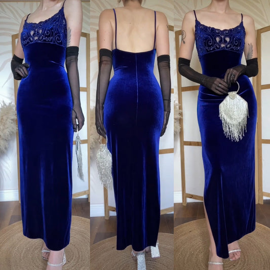 Zum Zum electric blue velvet stretch evening dress uk 10-12