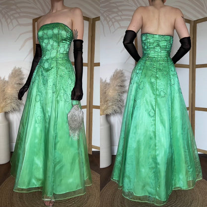 Green strapless beaded prom dress uk 10