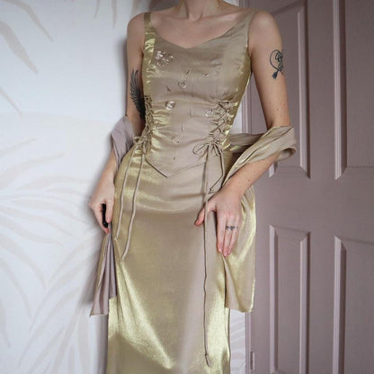 Shimmery gold 3-piece top, skirt & shawl set UK 8-10