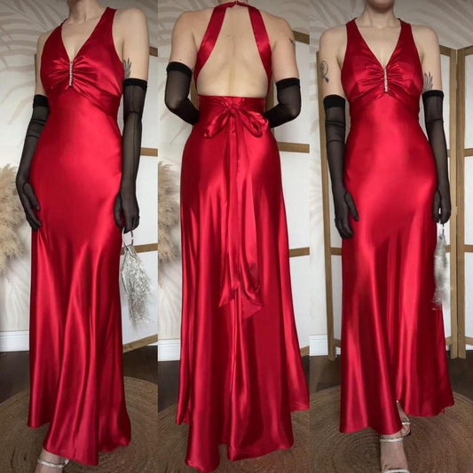 Niki Livas petite red satin prom dress uk 8