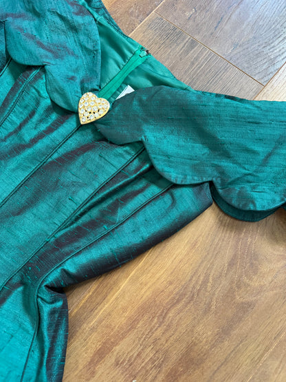 Green 100% silk John Charles evening dress uk 10
