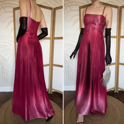 Pink & red ombré beaded 2000s prom dress UK 12