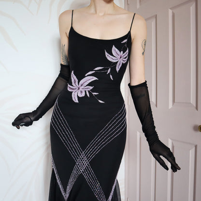 Black stretch beaded midi dress UK 12