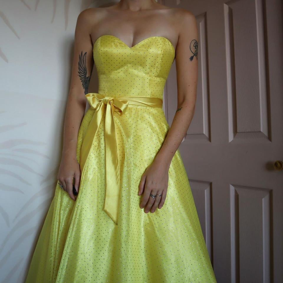 Glittery yellow a-line evening gown UK 10