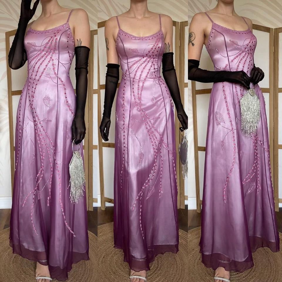 Purple 90s beaded ombré evening dress uk 14