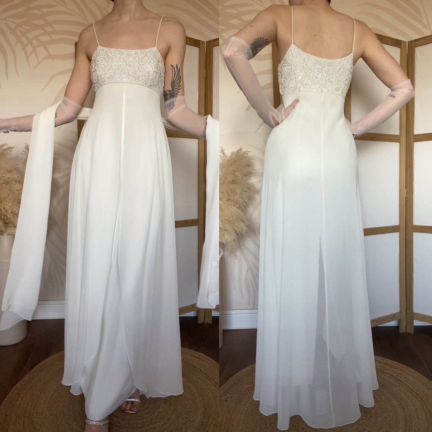 White empire waist beaded wedding dress uk 10