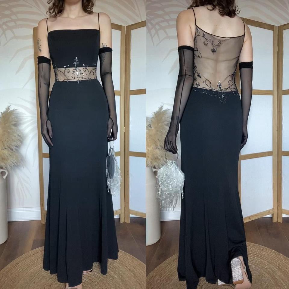 Dave & Johnny beaded sheer detail evening dress uk 14