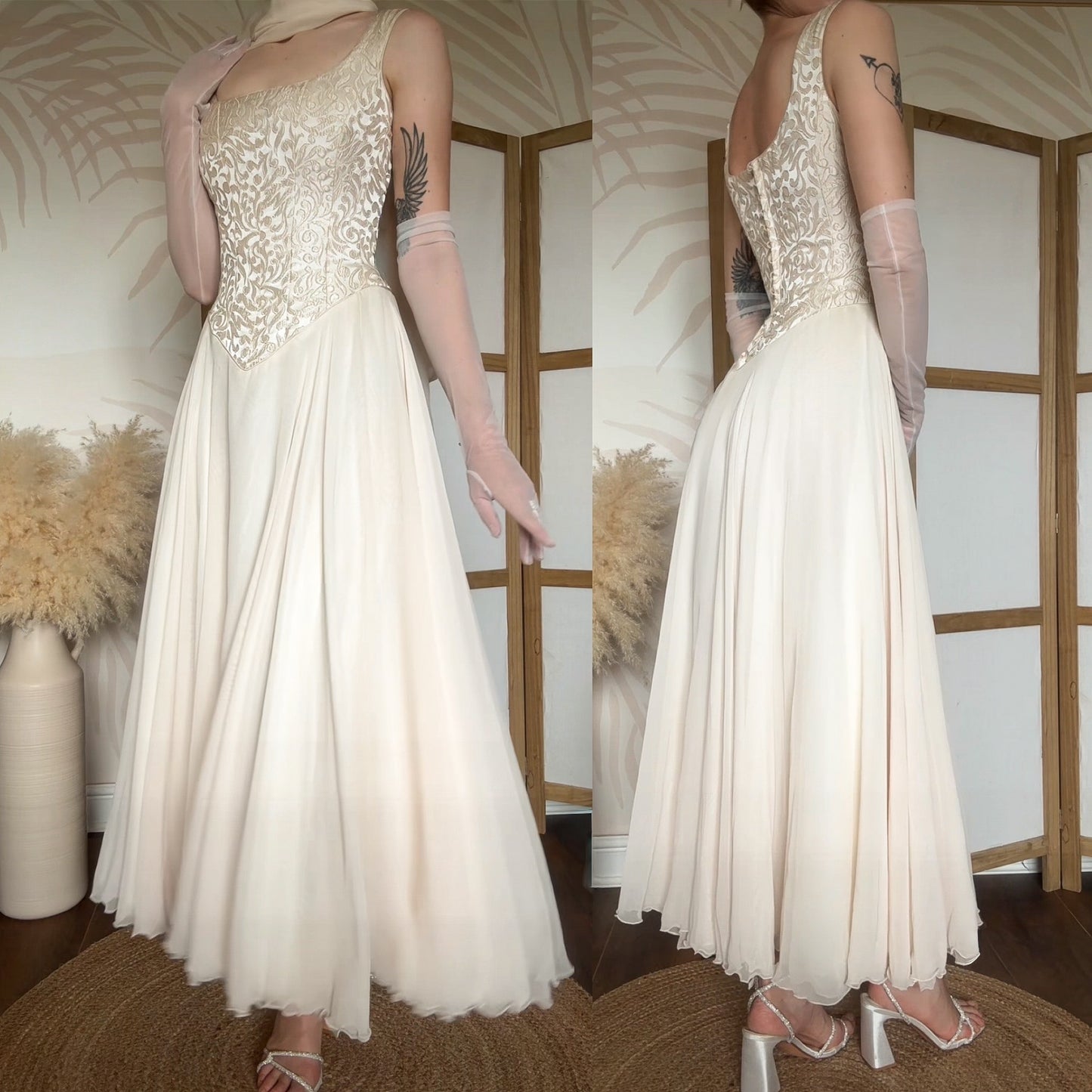 Ivory floaty vintage wedding dress and shawl uk 10