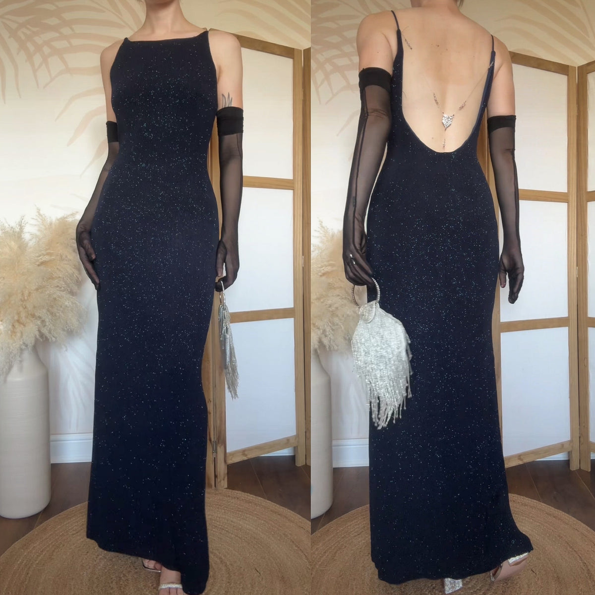 Navy stretch glittery evening dress uk 14