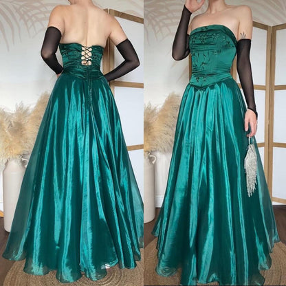 Forest green strapless organza prom dress uk 8