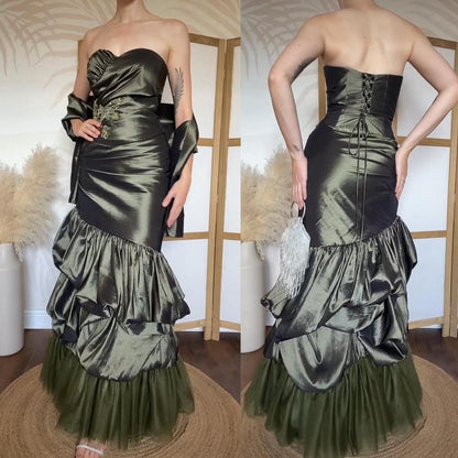 Goya green strapless fishtail prom dress & shawl uk 8