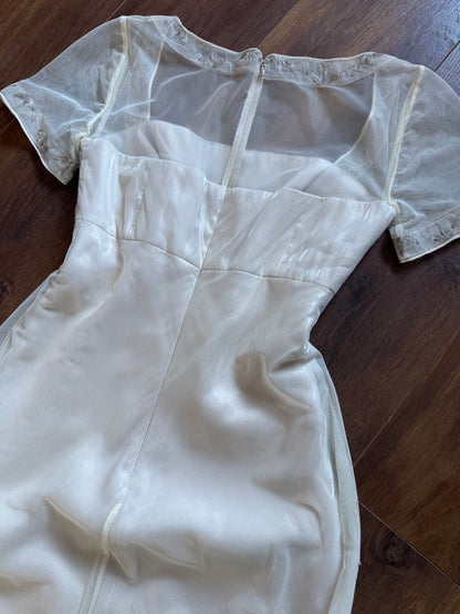 Champagne short sleeve evening dress uk 8-10