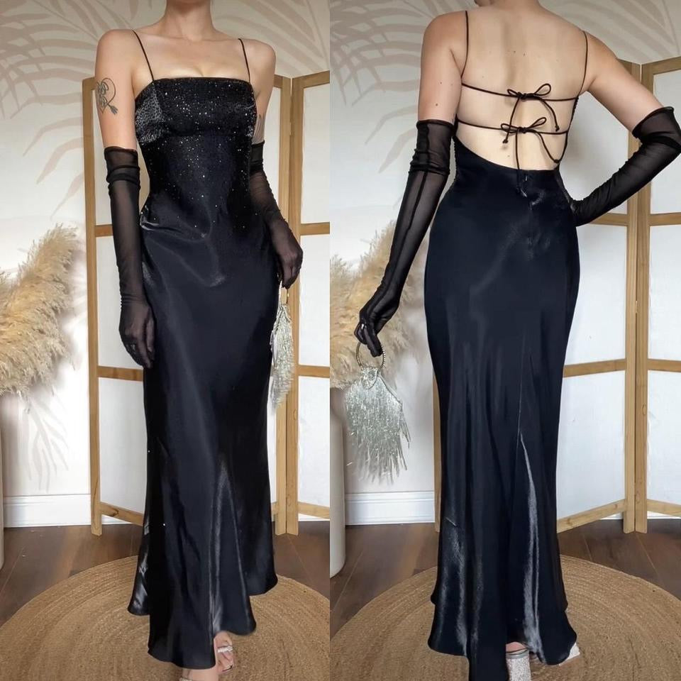 Morgan & Co black silky beaded dress uk 8