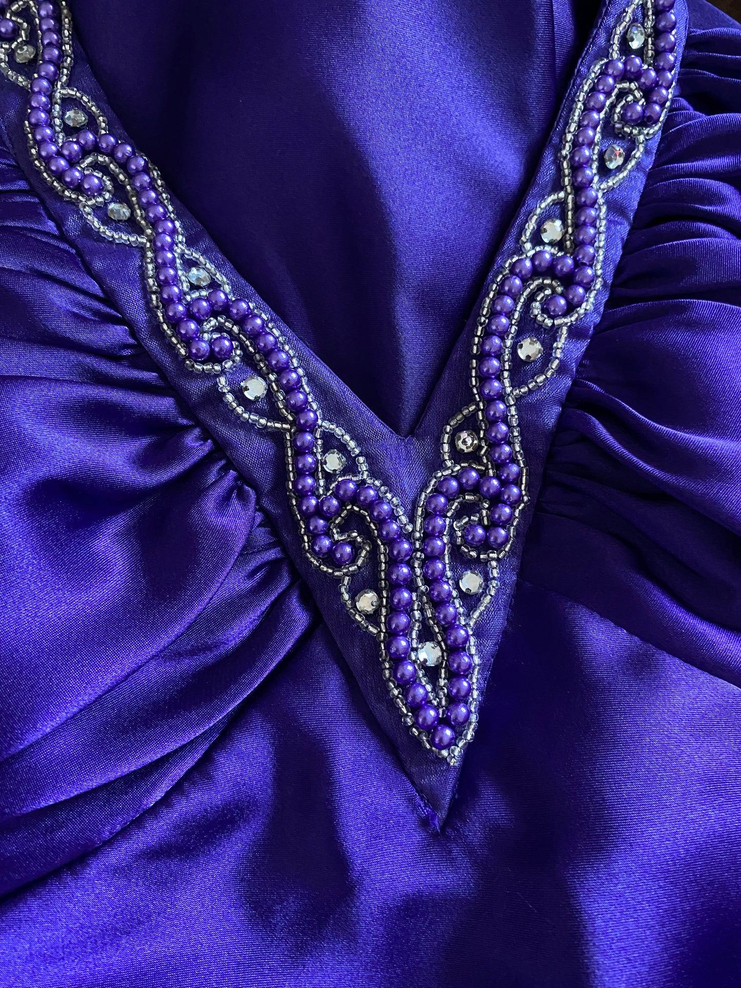 Purple satin halter neck evening gown UK 10