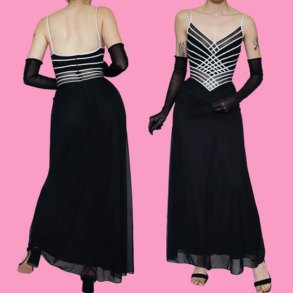 Vintage Tadashi black & white evening dress UK 10-12