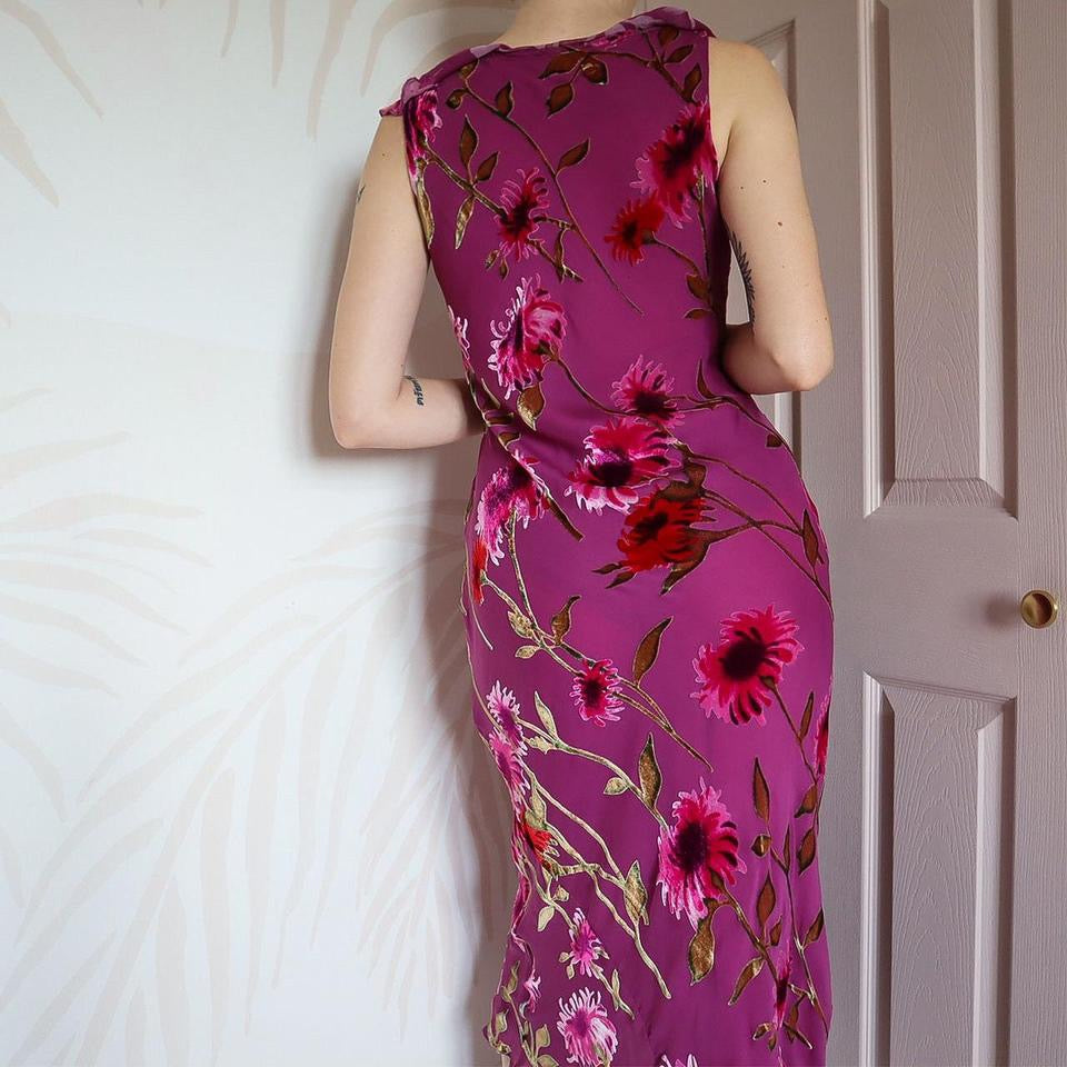 Pink 100% silk devore slip dress UK 12-14