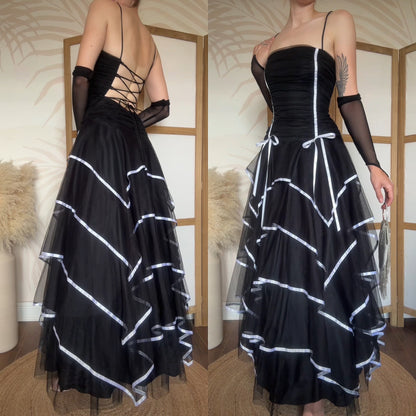 Vintage 2000s tulle layered black prom dress uk 14
