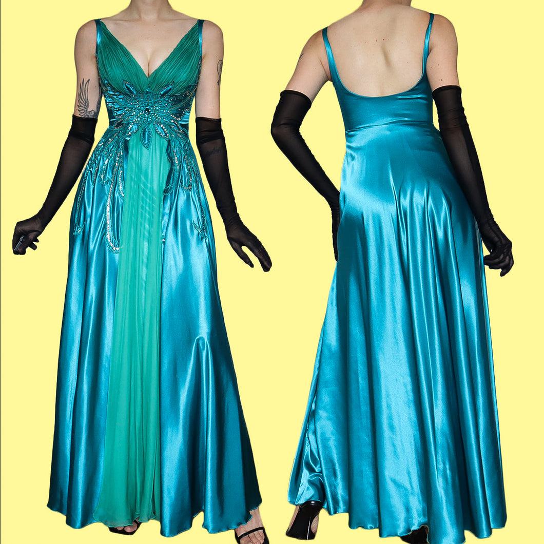 Blue & Green Butterfly Evening Gown UK 6